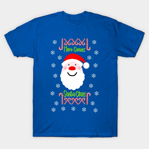 Merry & Bright on Blue T-Shirt by MarcyBrennanArt